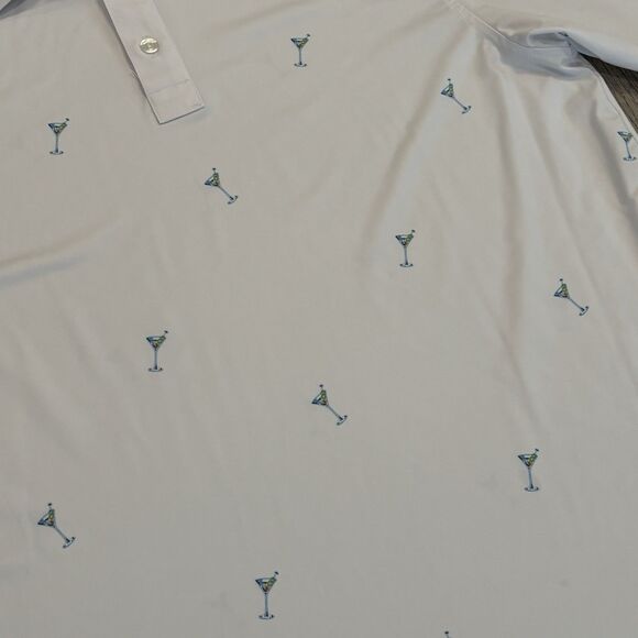 Straight Down Golf Polo Shirt Mens M White Martini Glasses All Over Performance - Picture 3 of 6